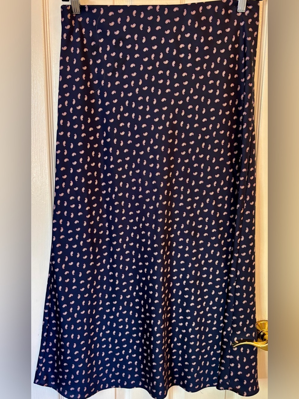 Navy Blue & Paisley Straight Maxi Skirt with Elastic Waist ~ Women’s Large ~